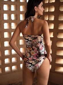 MOTF PREMIUM TRAJE DE BAÑO DE UNA PIEZA CON ESTAMPADO FLORAL Y PLISADO EN EL CUELLO - Multicolor - Ver 3