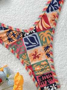 Soleia Apricot Knit Metal Buckle Floral Decor 2pcs Beachwear Bikini Set For Women
