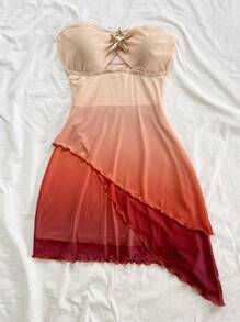 Soleia Damen asymmetrisches Midi-Kleid mit Metall-Dekor und Raffung, geeignet für Dates, Strandparties, Seeseite und andere Anlässe - Verschiedenfarbig - Übersicht 3