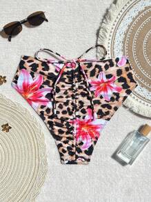Swim Vcay Spring Break New Leopard Print Drawstring Design Women's Swimsuit Bottom, Summer Beach Vacation - Multicolor - View 5