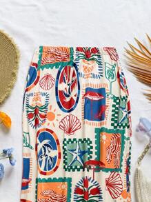 Soleia Women's Resort Beach Casual Coconut Tree, Orange, Lemon Fruit Colorful Print Skirt - Multicolor - View 7