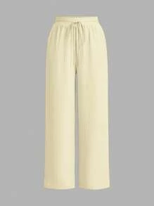 SHEIN Essnce 女士纯色系腰宽松阔腿裤，夏季