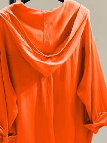 INAWLY Camisa casual con capucha de unicolor, bolsillo con solapa y botones delanteros para mujeres - Naranja - Ver 4