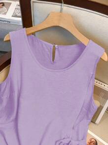 GlowEve CURVE Casual Plain Tie Front Sleeveless Shirt Dress For Women, Summer - Purple - View 4