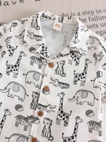 Cozy Pixies 2件套男婴椰子树印花Polo领短袖开衫和松紧腰短裤套装 - 杏色 - 查看 3