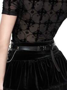 ROMWE Grunge Punk 1 件女士链条腰带和裤腰带，黑色单层链条十字装饰哥特风格链条腰带，百搭连衣裙配饰，万圣节 - 黑色 - 查看 2