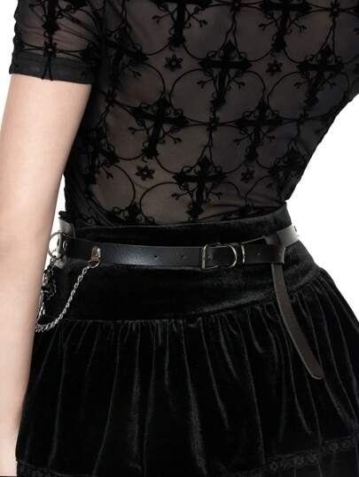 Grunge Punk 1 pieza Cinturón de cadena y de pantalones para mujer, estilo gótico con cadena negra de una sola capa y decoración cruzada, un accesorio versátil para vestidos