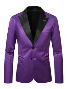 Manfinity Bizformal 男士绅士商务撞色尖领西装外套，适合舞会、典礼等场合 - 紫色 - 查看 3