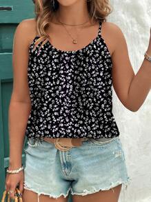 EMERY ROSE Camiseta + camiseta sin mangas casual y elegante con estampado de lunares y flores, adecuado para vacaciones de verano de talla grande