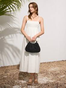 SHECARRY 女士纯色编织手提包，简约时尚休闲日常手提包 - 黑色 - 查看 8