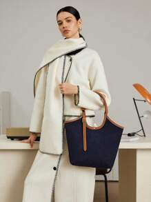 SHECARRY Women Casual Tote Bag In Navy Blue Corduroy, Light Weight And Large Capacity, Perfect For Daily Use - Navy Blue - View 9