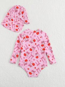 Girls' Infant Cherry Bow Print One-Piece Swimsuit (Includes Swim Cap), Random Print - Multicolor - View 2