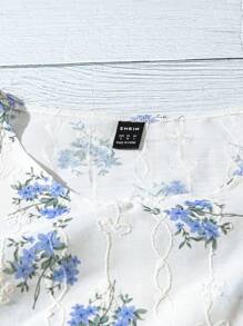 SHEIN LUNE Áo kiểu nữ tay ngắn cổ tròn in hoa, thích hợp mặc đi biển mùa hè, công sở, đi chơi, thường ngày. - Nhiều màu - Xem 3