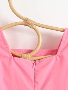 SHEIN 年轻女孩珍珠设计方领泡泡袖可爱连衣裙 - 玫紅色 - 查看 5
