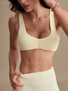 Eassivo Eassivo Women Sports Bra With Cotton Lining, Pleated Yoga Bra - Yellow - View 3