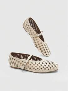 CUCCOO BIZCHIC Sepatu Flat Wanita Ujung Persegi dengan Potongan Laser untuk Natal dan Musim Semi - Aprikot - View 9