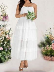 Bellastra Women Plus Size Elegant Party Spaghetti Strap Dress - White - View 3