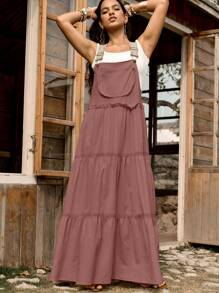 LanaWest 100% Cotton Women's Lace Patchwork Adjustable Strap Dress - Dusty Pink - View 4