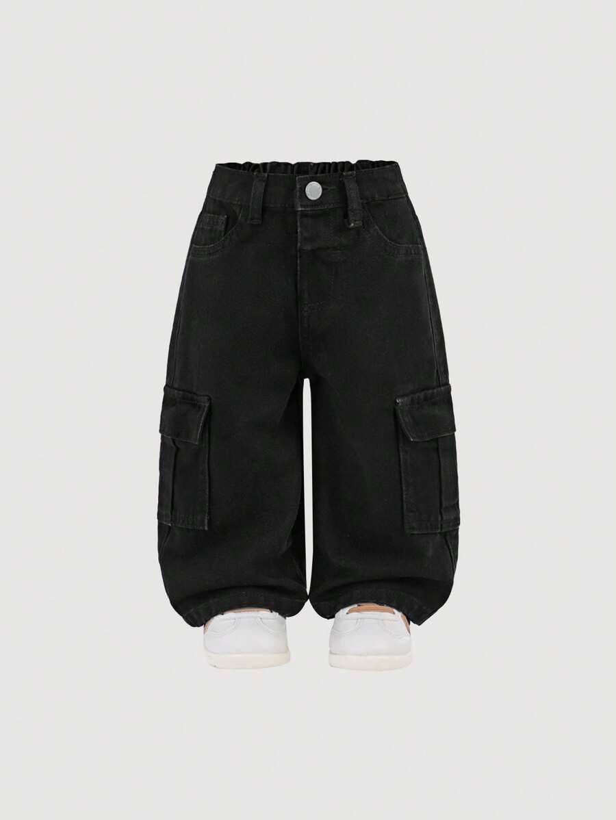 SHEIN Baby Boys' Street Cool Washed Camo Cargo Pocket Loose Fit Denim Jeans,Casual And Versatile For Baby Boys Fall/Winter Clothes
