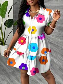 Slaydiva Minimalistisches Lässig Damenkleid, geeignet für Sommer & Urlaub, Bunter Blume Muster, Boho Style