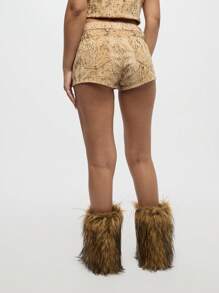 SUMWON WOMEN Short court taille haute en sergé imprimé serpent, pour festival, fête, club, danse. Short d'été mini stretch fessier - Multicolore - Voir 2