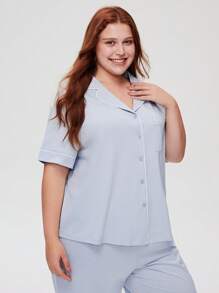 LUVLETTE Women's Plus-Size Soft 100% Pure Cotton Basic Button-Up Top & Pants Loungewear Pajama Set Pants With Pockets,Spring And Summer Cotton Pajamas - Blue - View 7