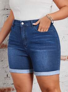 EMERY ROSE Plus Size Women Cuffed Pocket Casual Denim Shorts