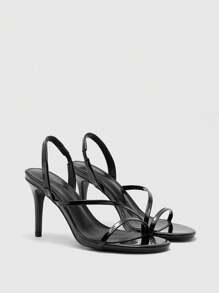 CUCCOO BIZCHIC Women's Simple Black Striped High Heel Round Toe Sandals - Black - View 9