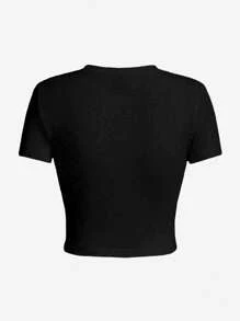 INAWLY Women's Casual Letter Print Short Sleeve T-Shirt, Summer - Black - View 2