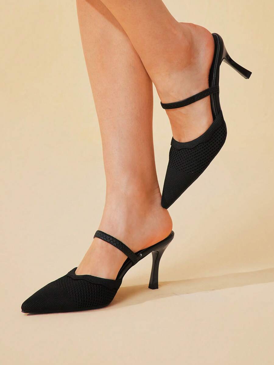 CUCCOO BASICS 尖头高跟蝴蝶结露背细高跟鞋，时尚百搭，适合派对场合 - 黑色 - 查看 1