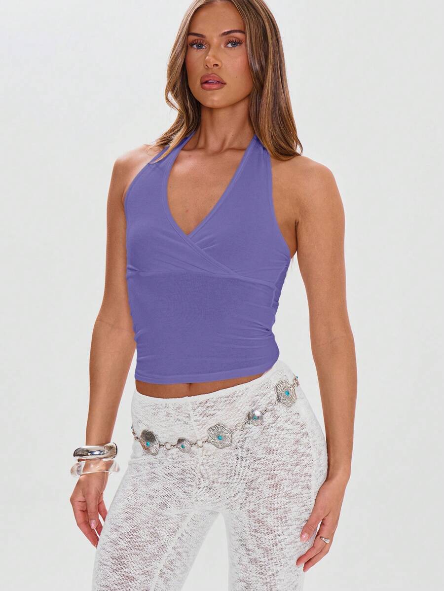 MUSERA 裹身露背修身吊带背心，春夏可爱度假风，90年代优雅Y2K性感基础款，适合假日海滩、伊比沙岛、音乐节和狂欢节等场合。 - 紫丁香色 - 查看 1