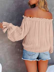 SHEIN VCAY Women's Casual Solid Color One Shoulder Lantern Sleeve Blouse - Baby Pink - View 2