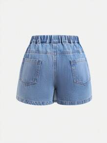 Sparklyn 少女牛仔百褶裙裤，舒适休闲百搭，腰部设计，适合少女穿着。 - 中等水洗藍 - 查看 2