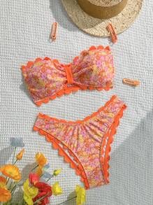 Swim Mod Set de 2 piezas 2025 Nuevo top de bikini con volantes y estampado floral aleatorio y Bottom, traje de baño sexy para playa