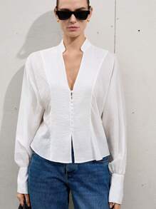Aveloria Modichic Elegant Vacation Textured Sheer Fabric Relaxed & Soft Crossed Strappy Design Long Sleeve Women Shirt Fall Cloth For Women - White - View 5