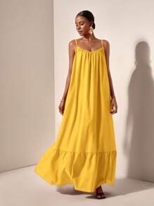 Zivah Holiday Style Spaghetti Strap Ruffle Trim Oversized Dress - E