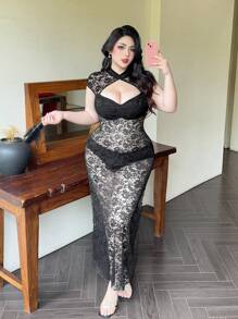 Vibekara Vestidos de fiesta talla grande - Negro - Ver 5