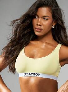 Missguided x Playboy MISSGUIDED Comfortable Athletic Bra Boyshort Set High Waist Underwear Set Workout Sports Two Piece Set Matching Sport Exercise Dance Summer Spring