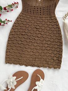 Soleia Sexy, tailliertes Midikleid mit V-Ausschnitt und Ausschnitt und Perlen, rückenfreies Strickkleid aus Spaghettiträgern für Strandurlaub, Dates, Nachmittagstee, Feiertage und Musikfestivals. Boho