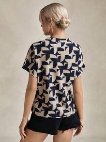 SHEIN LUNE Women's Short Sleeve Stand Collar Teacher Work Shirt, Summer