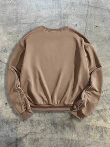 AXEPEAK Men's Loose Fit Round Neck English Letter Print Long Sleeve Pullover Sweatshirt, For Fall Winter - Coffee Brown - View 3