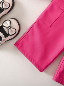 Babygirl Casual Pink Simple Top & Wide Leg Pants Suit Set - Pink - View 4