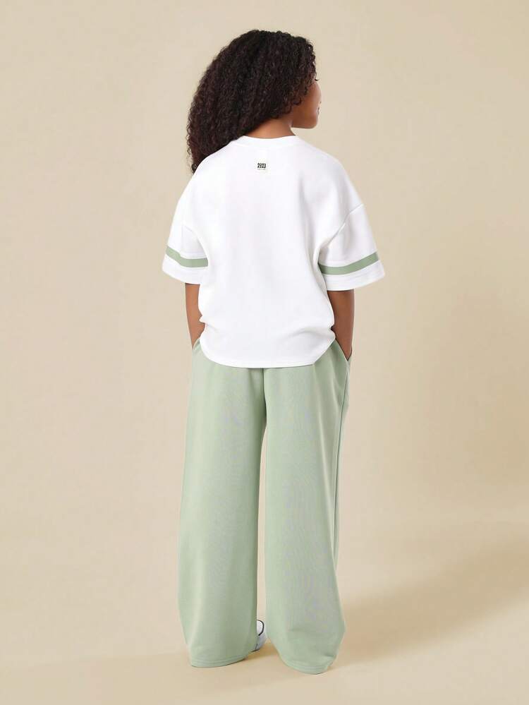 Chicago Varsity Print T Shirt With Wide Leg Trousers