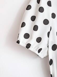 Franclia Casual V-Neck Large Polka Dot Layered Ruffle Hem With Belt Women Blouse Top - Multicolor - View 5