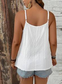Breezaya Plus Size Hollow Embroidery Front Button Sleeveless Camisole Top, Summer Casual - White - View 2