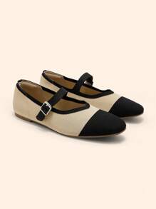 CUCCOO BASICS Women's Red Plaid Square Toe Flat Shoes, Comfortable - Apricot - View 2