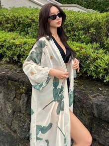 DAZY Women's 1-Piece Beach Cover-Up Top, Tropical Leaf Print, Suitable For Spring/Summer - Green - View 4