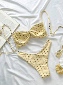 Elavelle Springbreak Women Polka Dot Random Print Spaghetti Strap Twist High Cut Sexy Bikini Set For Women Summer Beachwear
