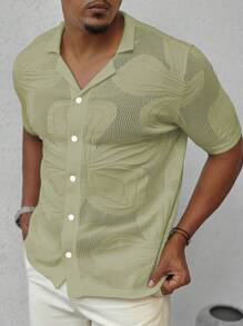 Manfinity Homme Men's Knit Short Sleeve Solid Color Sweater, Fashionable For Summer - Green - View 4