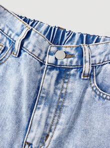 SHEIN Girlism Jeans vaqueros rosas desgastados y con efecto lavado para adolescentes chicas - Lavado ligero - Ver 3